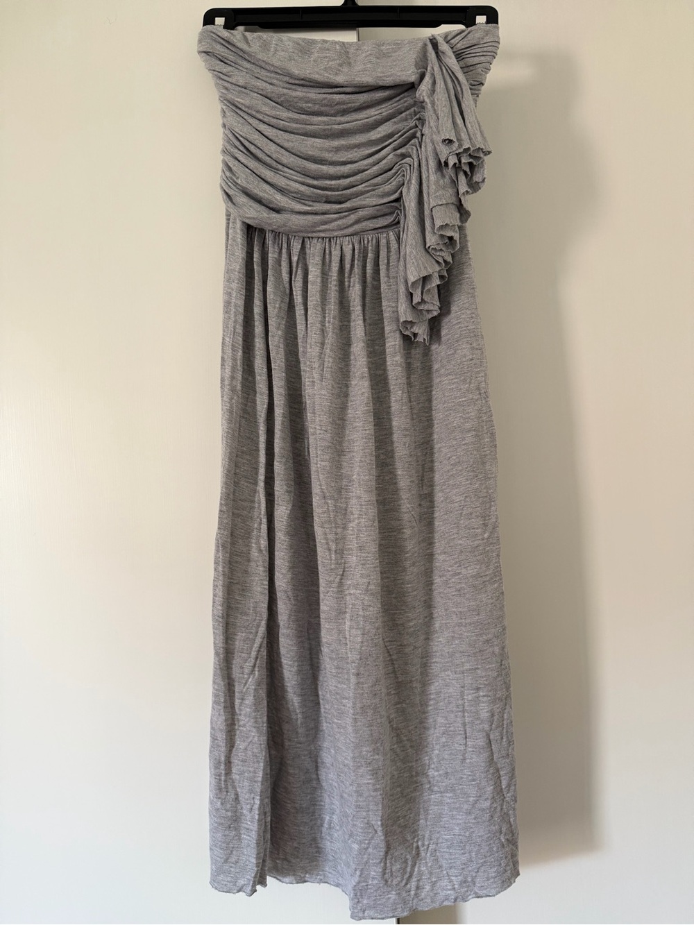 J. Crew Strapless Ruched Midi Dress in Heather Gray